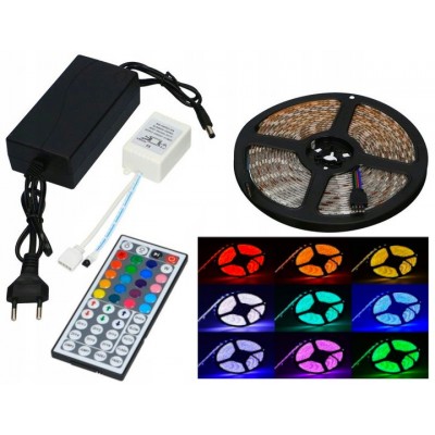 TAŚMA LED RGB 5050 5M KOLOROWA WODOODPORNA 230V ZASILACZ...