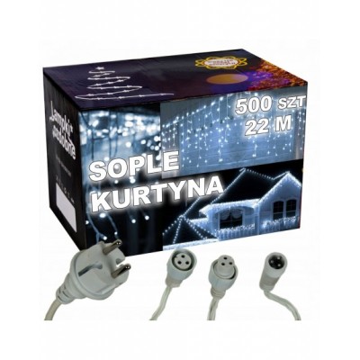 SOPLE GRUBE 500 led KURTYNA BIAŁE ZIMNE 22M 500L