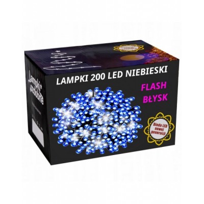 LAMPKI CHOINKOWE 200LED FLASH niebieskie STAŁE 15m