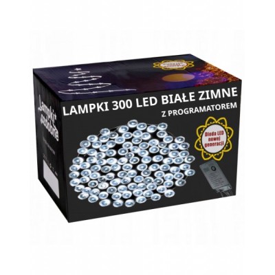 LAMPKI CHOINKOWE 300LED GRUBY KABEL BIAŁE ZIMNE