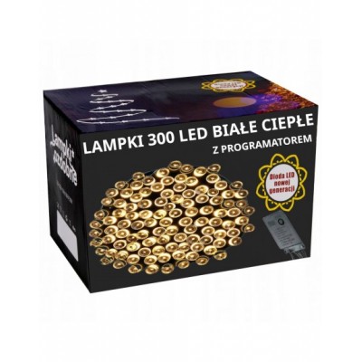 LAMPKI CHOINKOWE 300LED BIAŁE CIEPŁE 300SZT LAMPEK